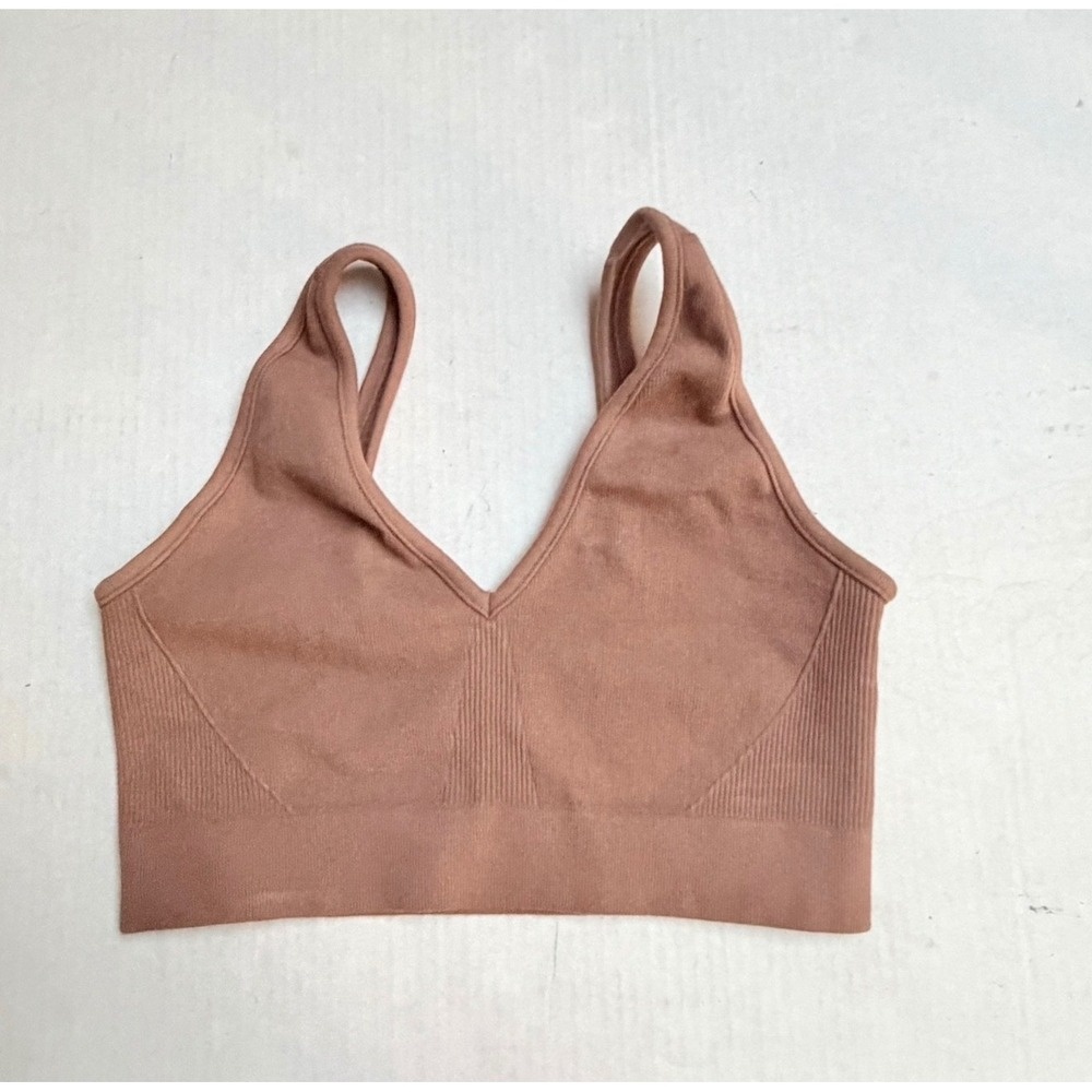 Everlane The Invisible Bra Womens M/L Terracotta Seamless Ribbed V-Neck Bralette